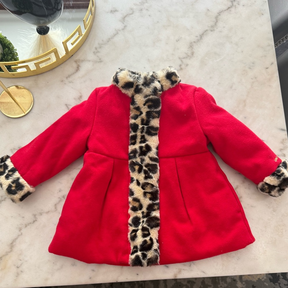 London Fog Red Coat with Animal Print Accents